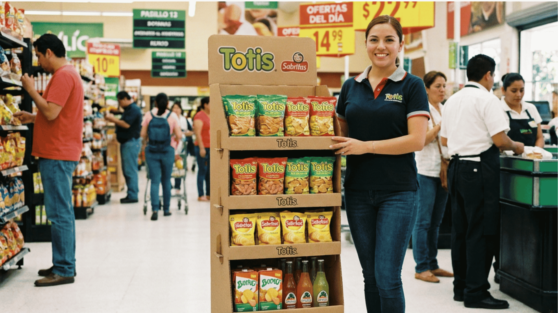 Los displays plegables ligeros facilitan la logística de activaciones en tiendas de autoservicio.