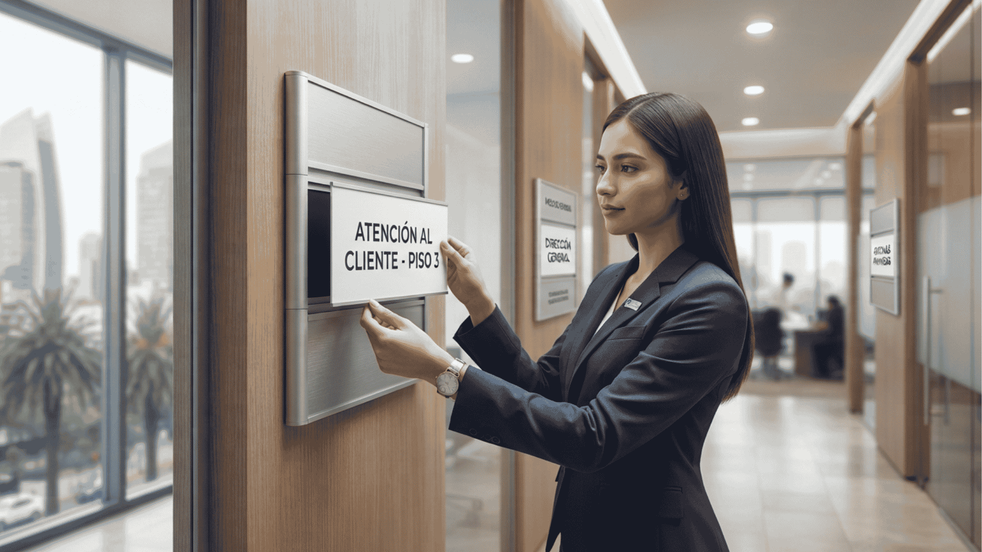 La señalética corporativa modular permite actualizar sucursales sin rediseñar desde cero.